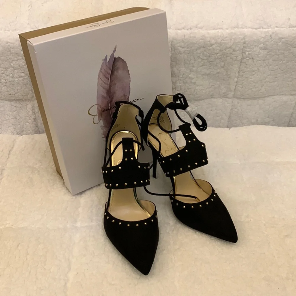NWT “Jessica Simpson” black suede ankle tie heels - Picture 1 of 6